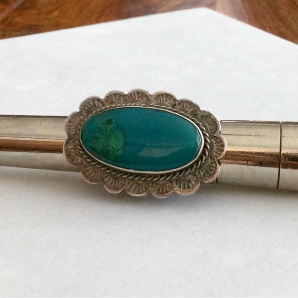 Vintage Native American Statement Ring - Sterling w Gel Chrysocolla - Size 5 - Picture 1 of 9